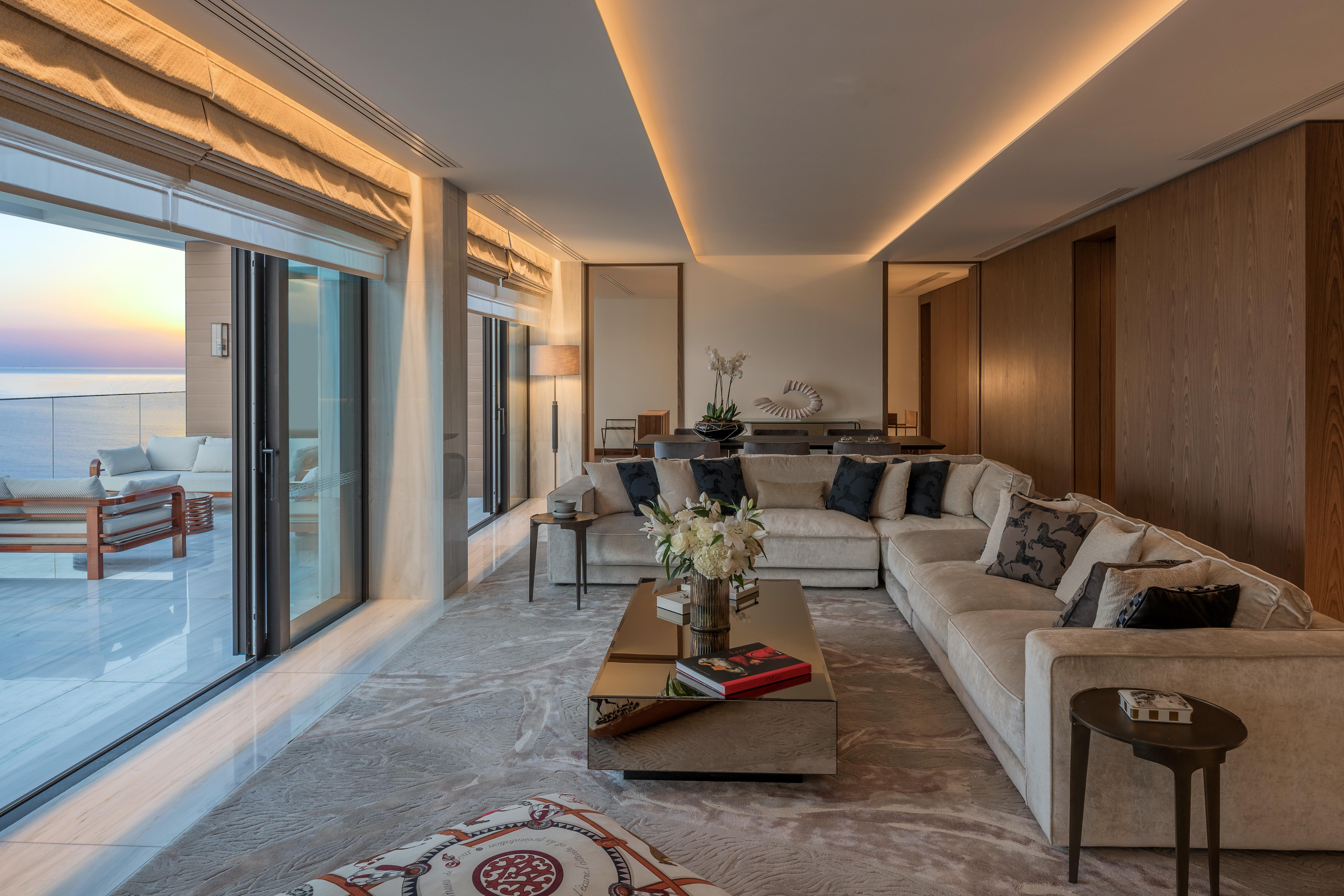 Amara - Sea Your Only View™ Lemesos Exteriér fotografie The living room of a three-bedroom apartment at the Ritz-Carlton, DIFC
